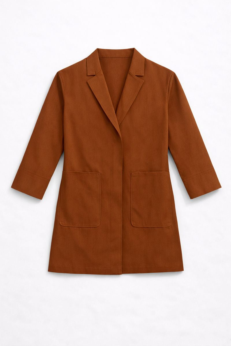 Corduroy-textured single-breasted coat with notched lapel and patch pockets