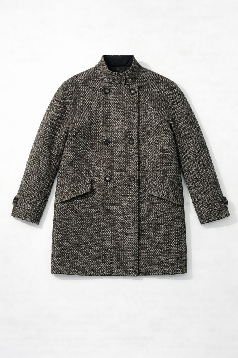 Double-breasted wool coat with patch pockets and buttoned cuffs