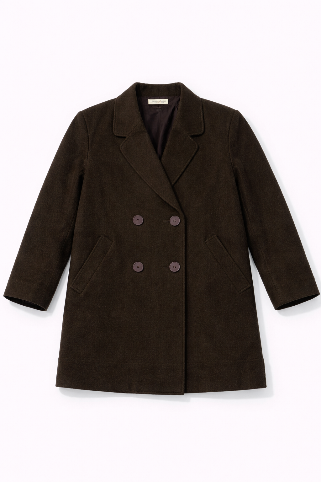 Women? short double breasted coat with notched lapels and flap pockets
