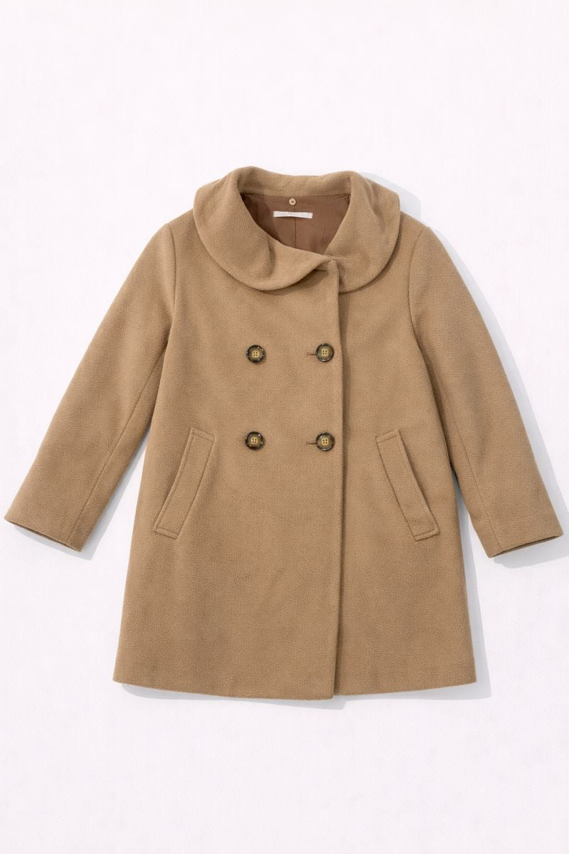 Children? double-breasted ribbed long winter jacket with round collar