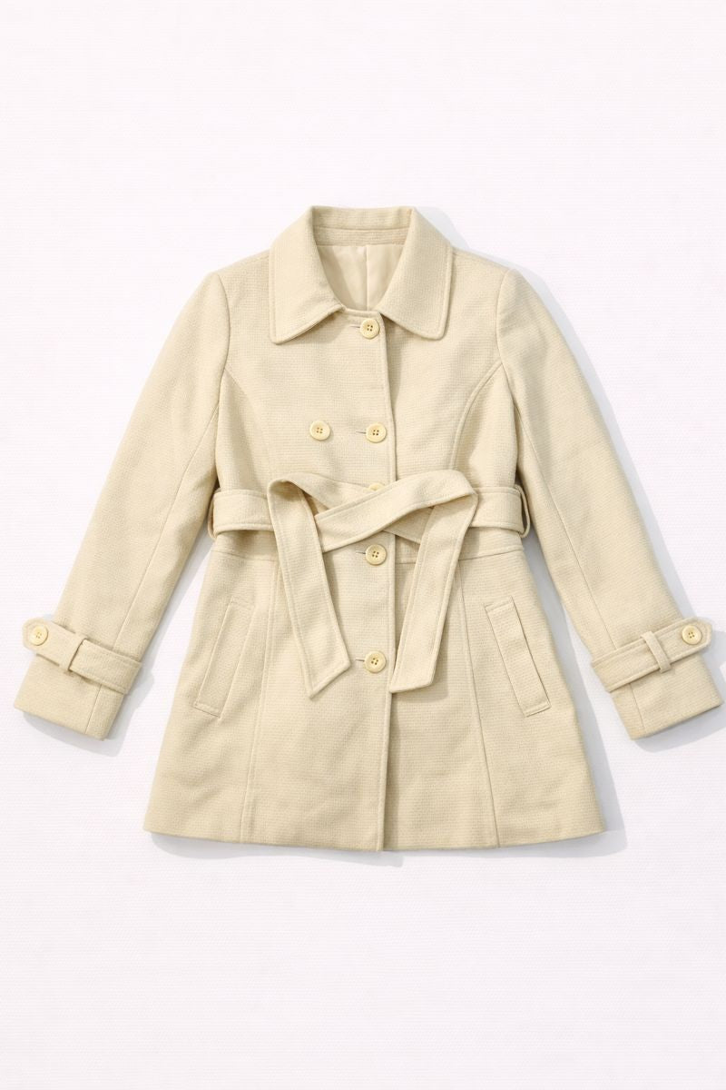 Women? double-breasted belted mid-length tailored coat