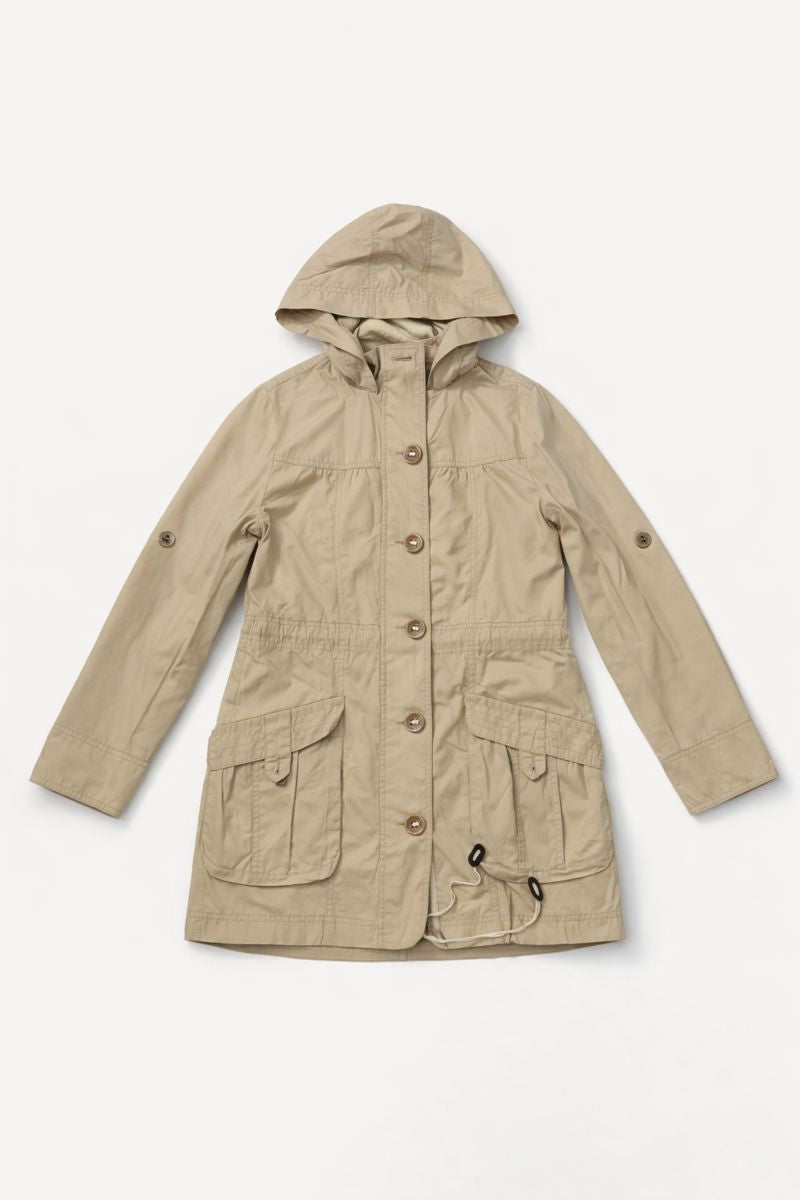 Girls·hooded utility jacket with adjustable waist and front pockets