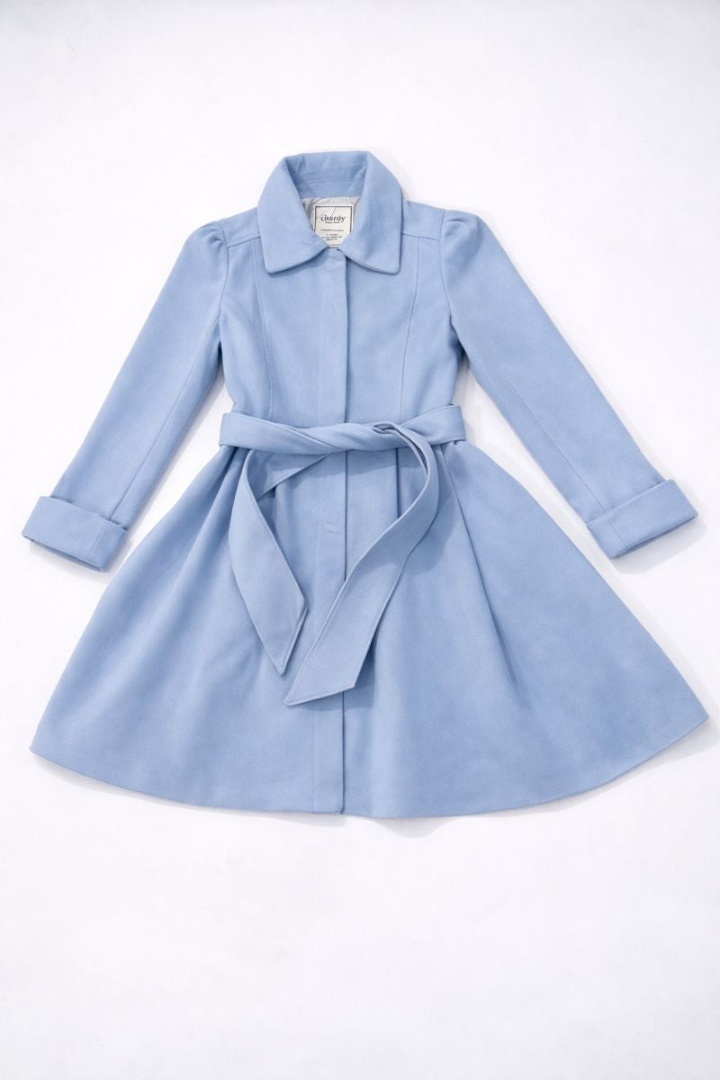 Belted trench coat with flared silhouette and cuffed sleeves