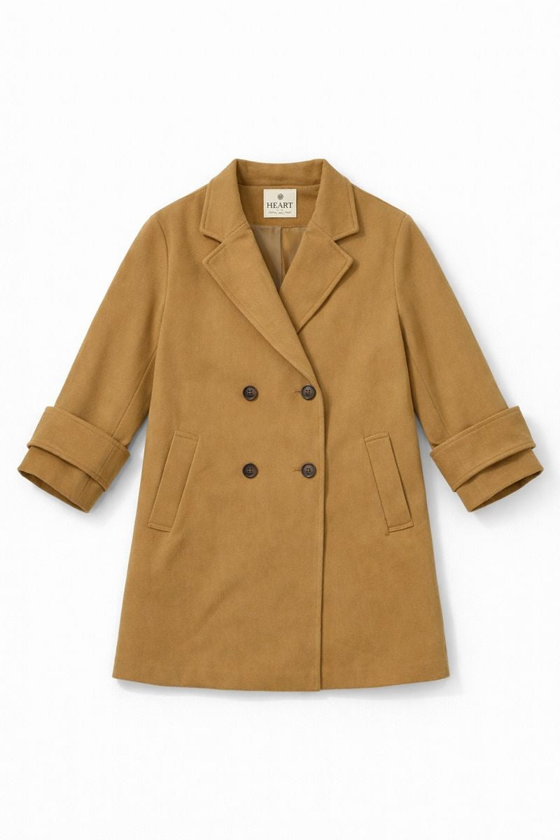 Double-breasted relaxed peacoat with notched lapels and flap pockets in soft melton wool blend