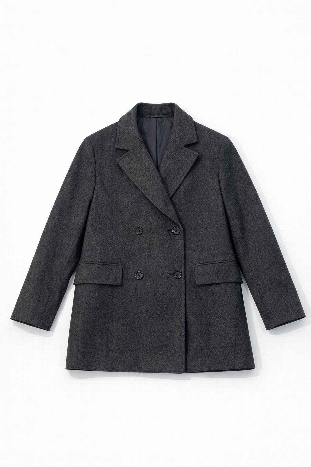 Textured shaggy wool double-breasted oversized jacket with patch pockets