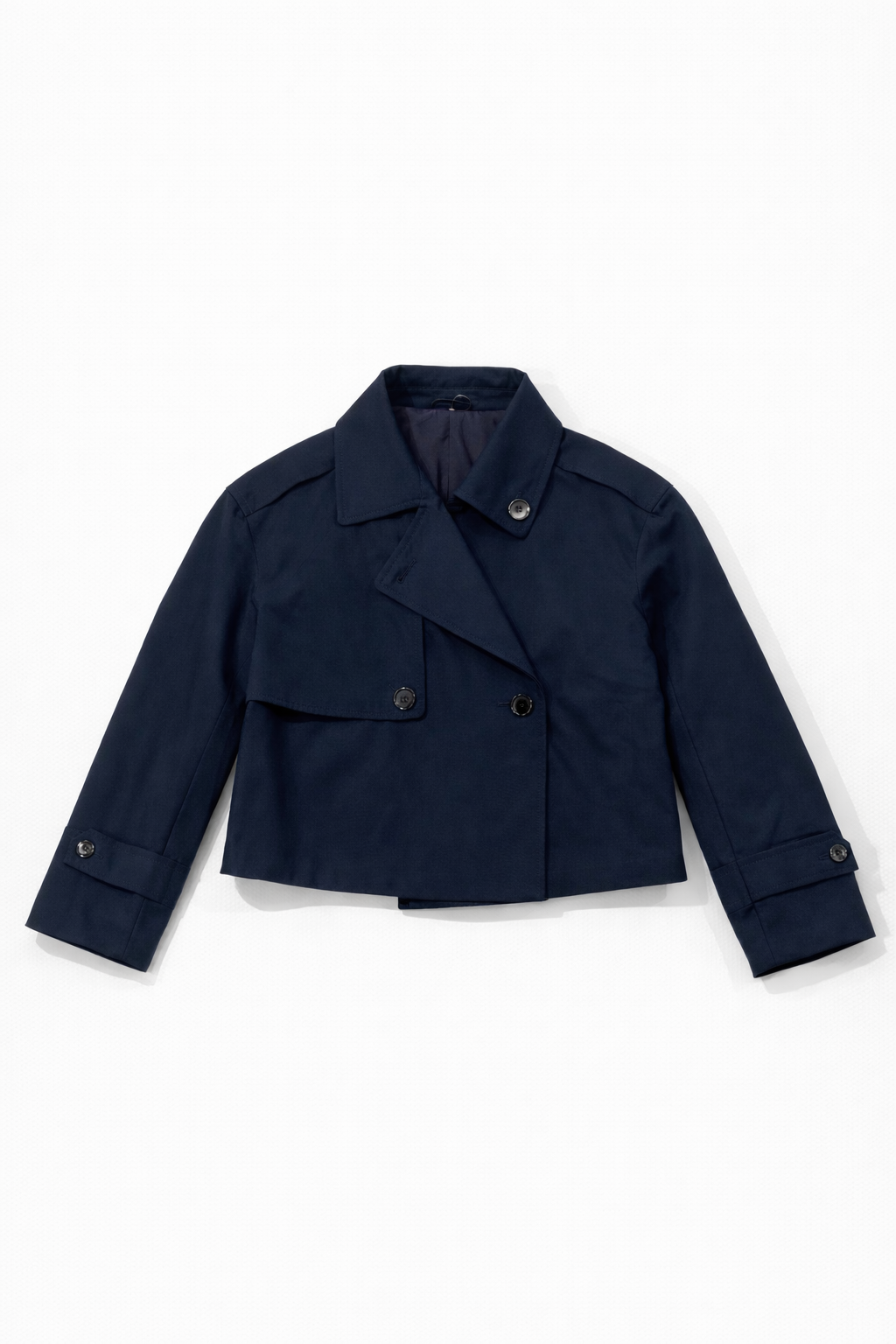 Cropped double-breasted trench jacket with waist-length tailored silhouette