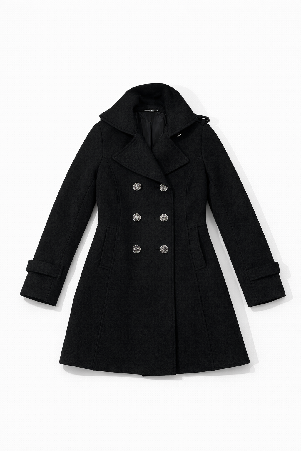 Double-breasted wool-blend peacoat with skirted hem and metallic buttons