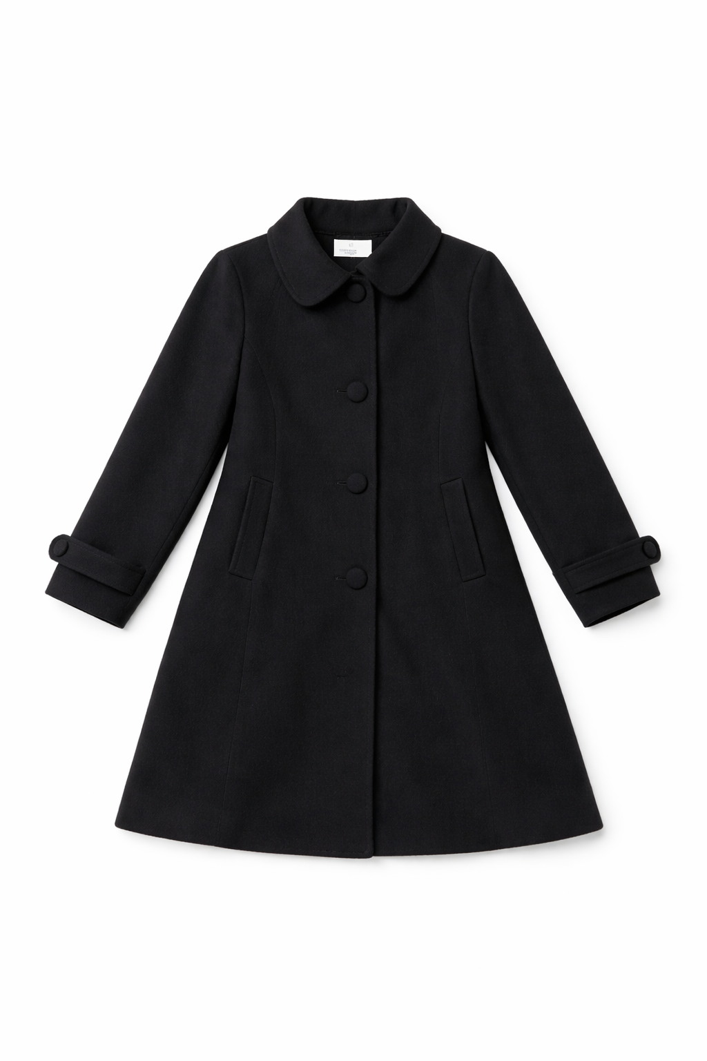 Dark grey single-breasted coat with Peter Pan collar