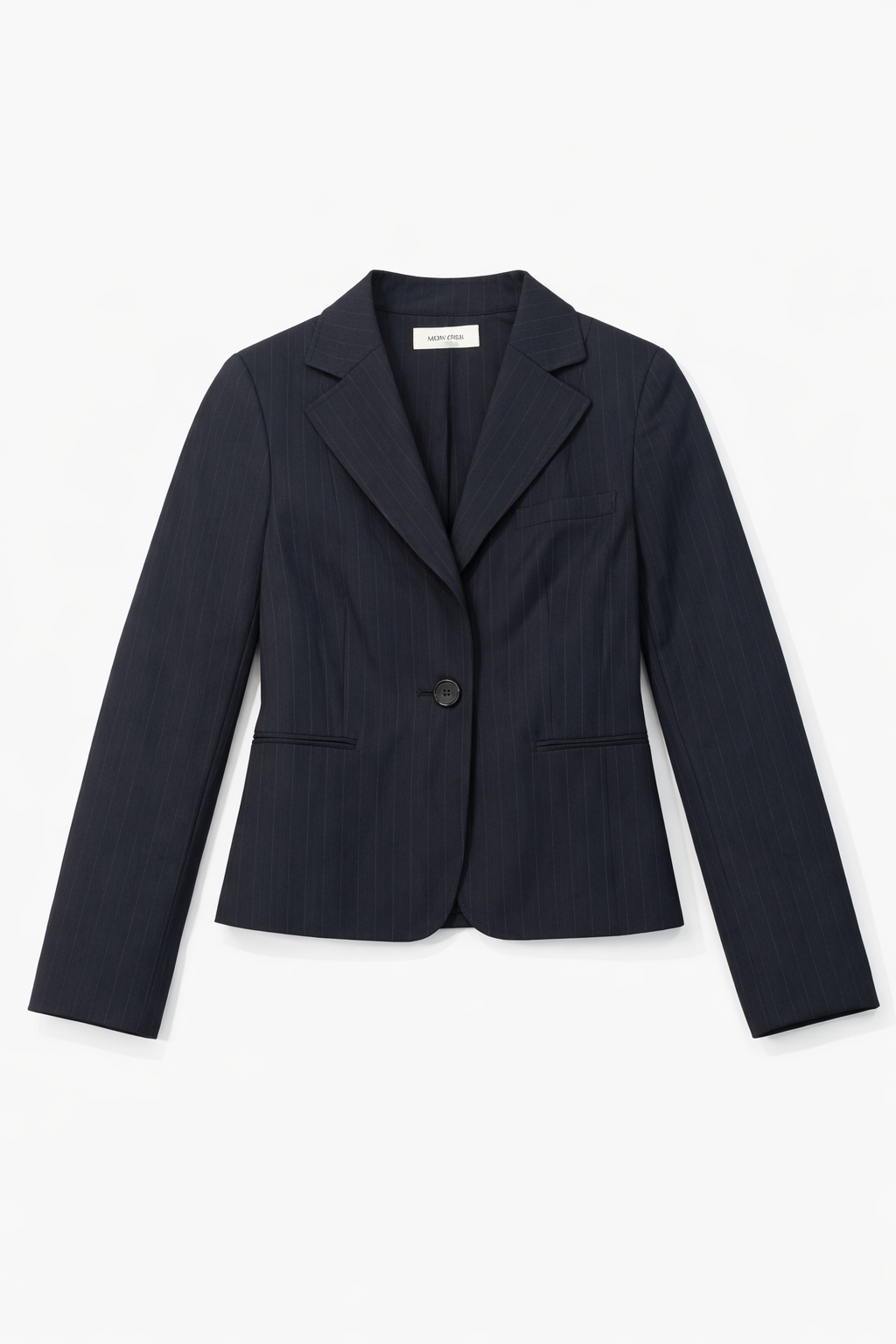 Dark grey tailored blazer with single button closure