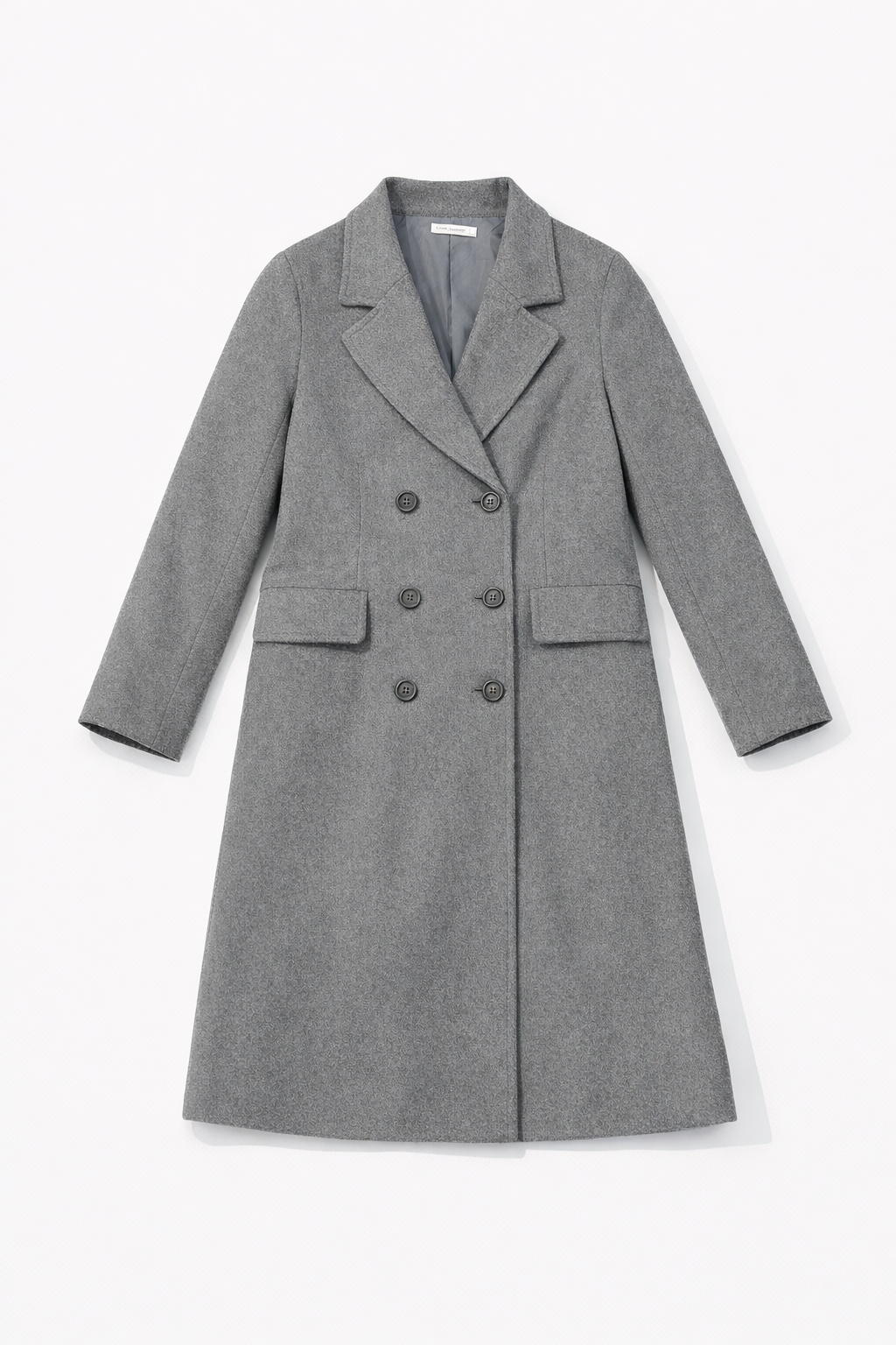 Grey double-breasted wool blend knee-length coat