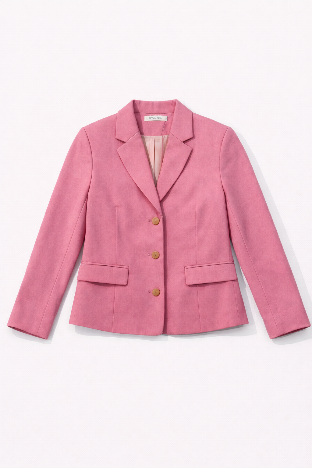 Pink fitted blazer with gold buttons