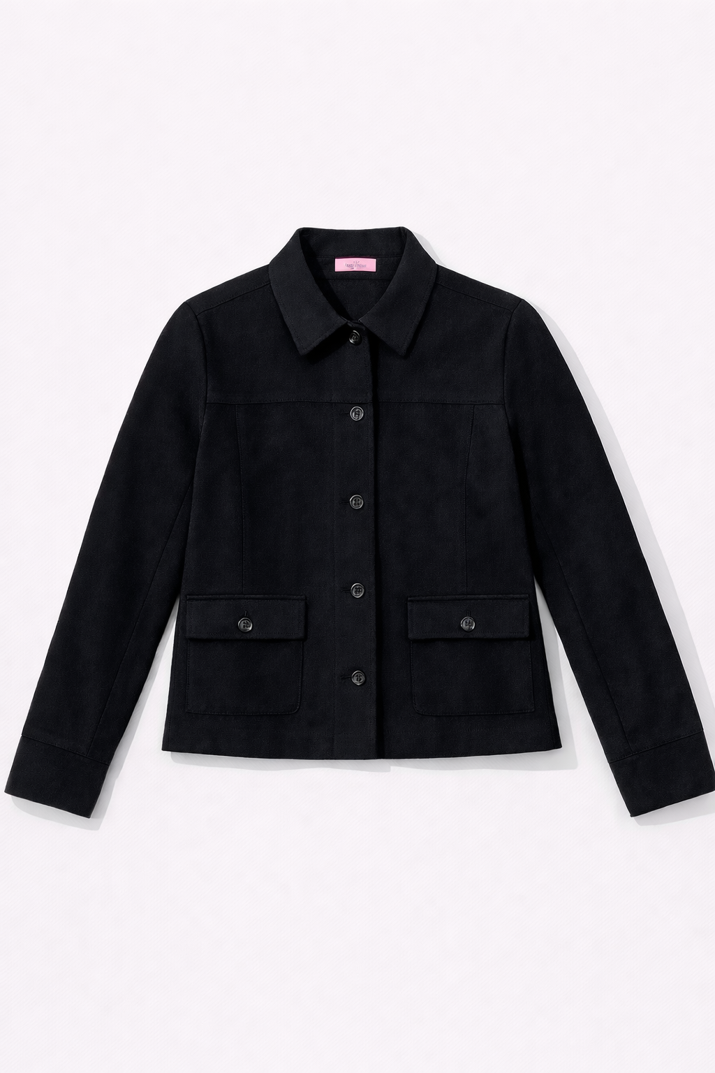 Black structured jacket with front patch pockets