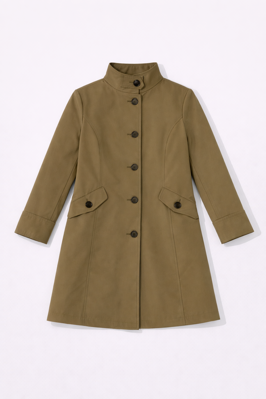 Khaki stand collar single-breasted coat