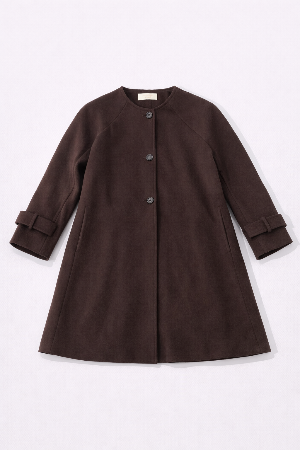 Brown collarless mid-length coat