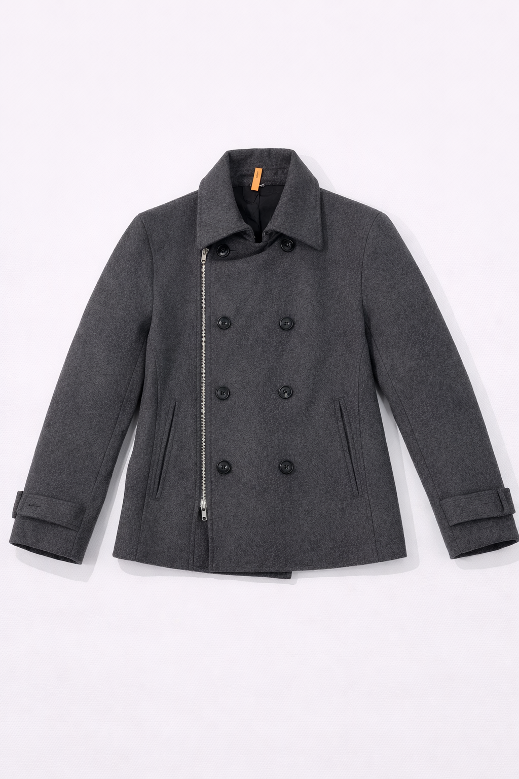 Grey short double-breasted peacoat