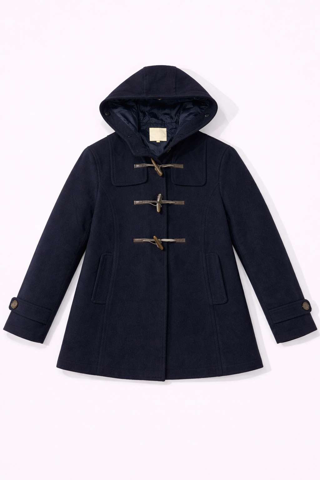 Navy hooded duffle coat with toggle closure
