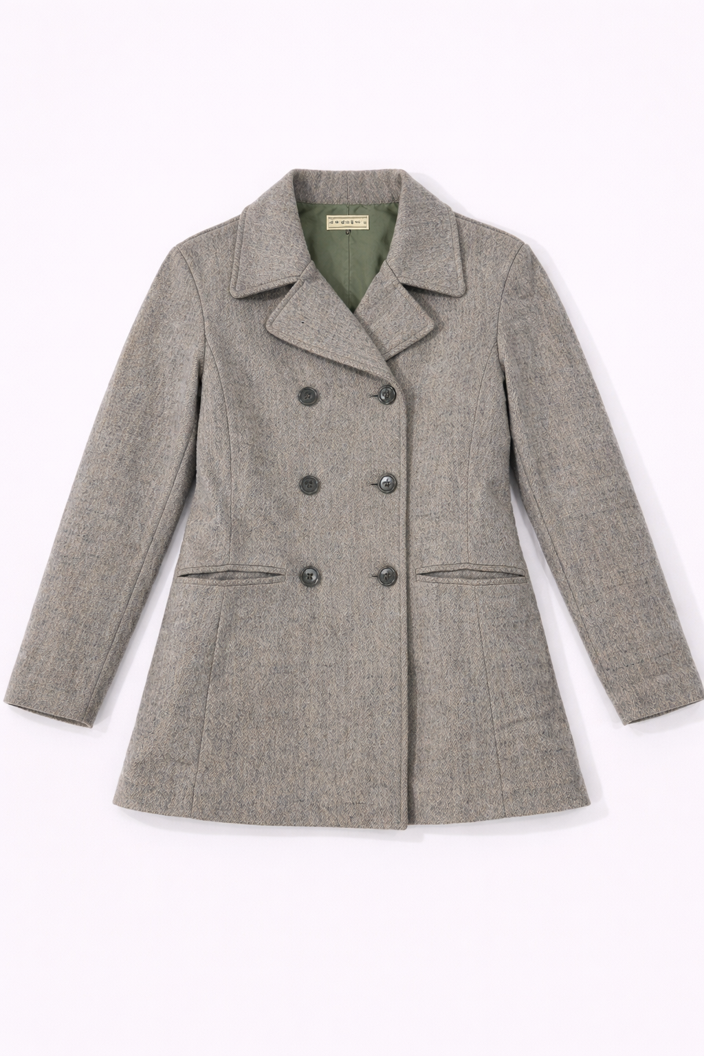 Light grey textured double-breasted coat