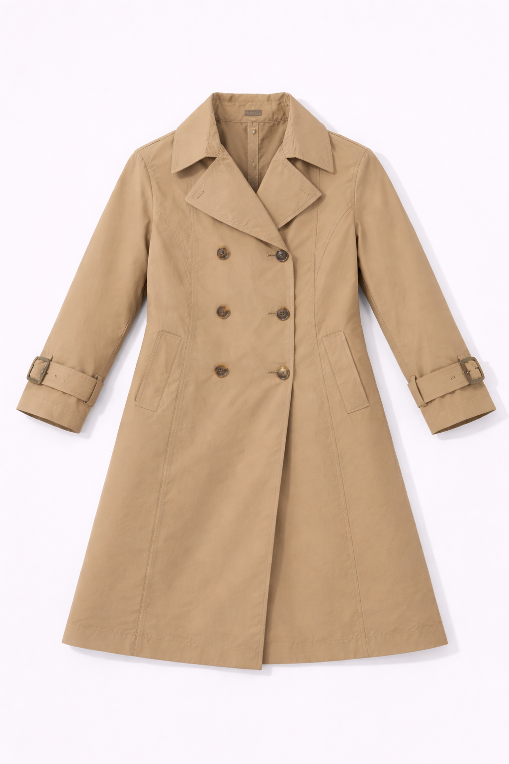 Fawn belted double-breasted trench coat