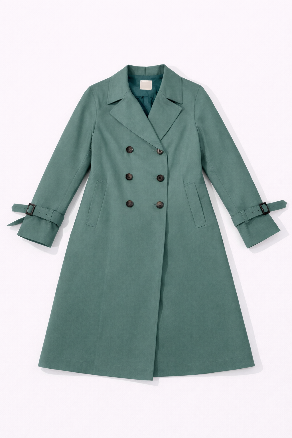 Sea green double-breasted trench coat