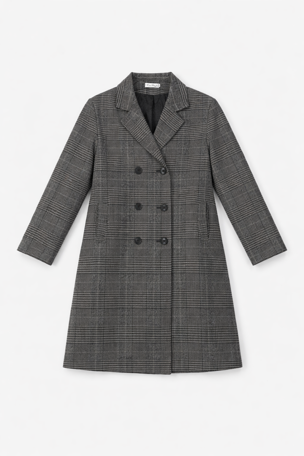 Black and white plaid double-breasted coat