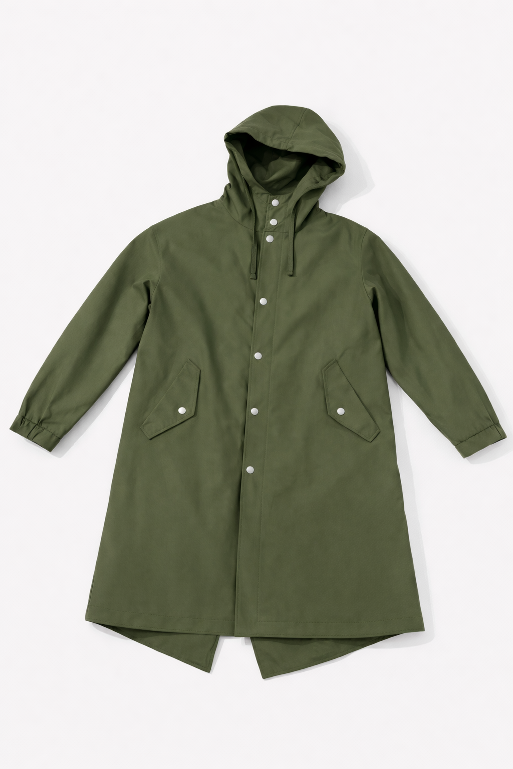 Green lightweight hooded raincoat