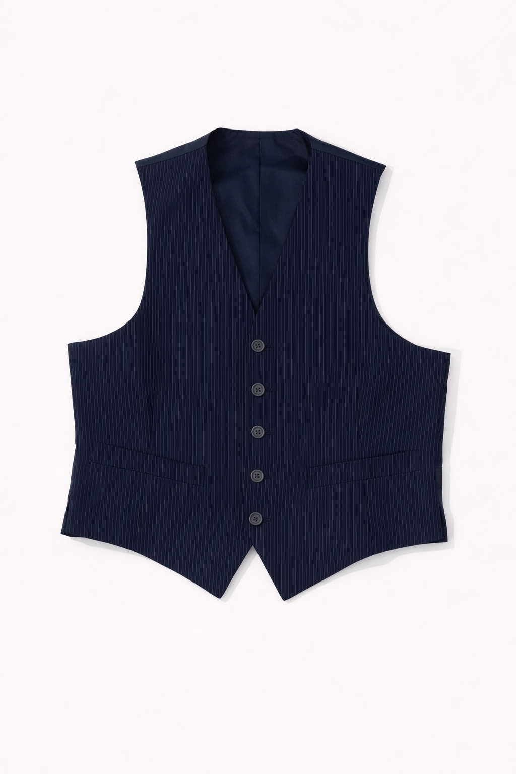 Navy wool slim fit waistcoat with buttons