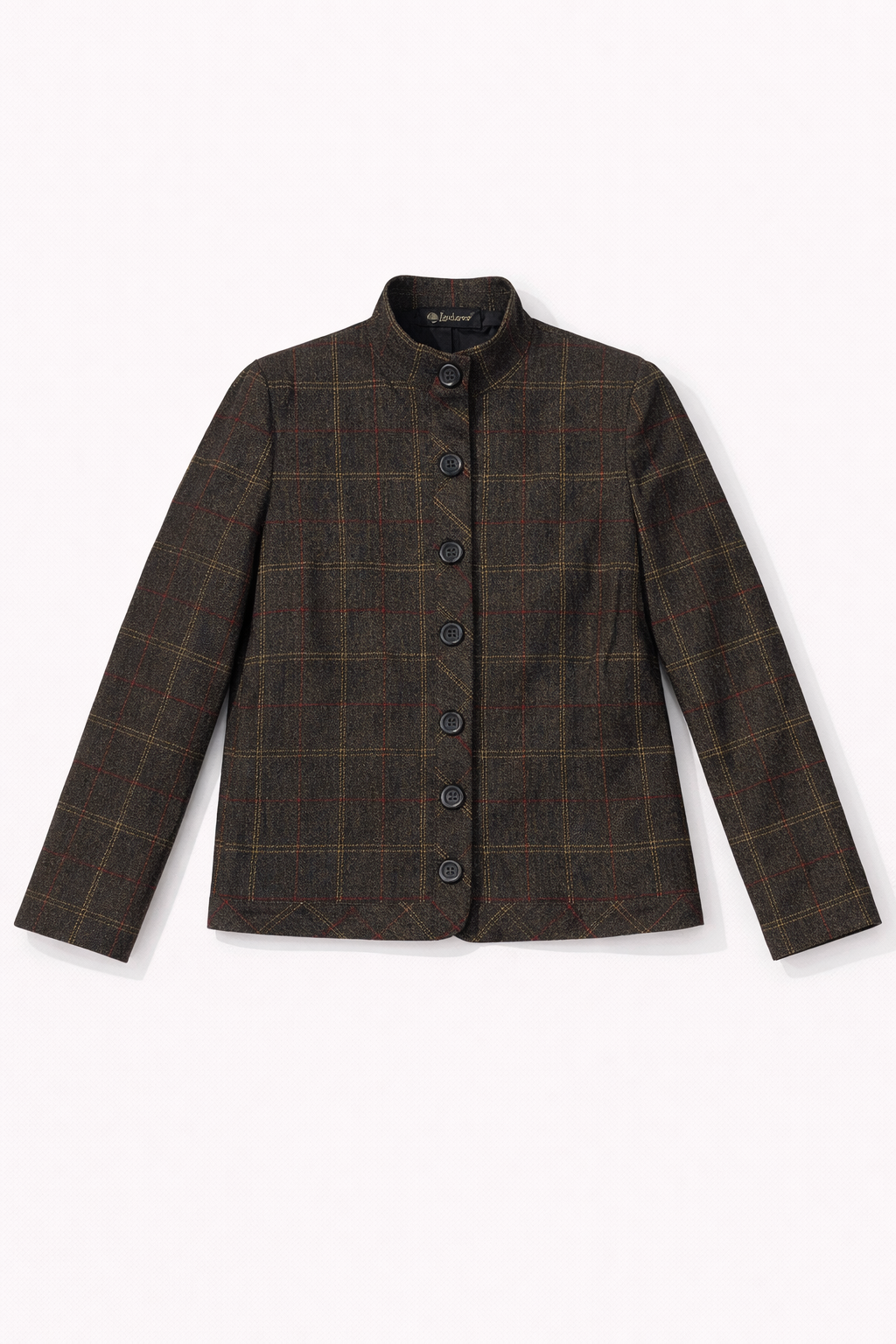 Brown plaid single-breasted tailored blazer