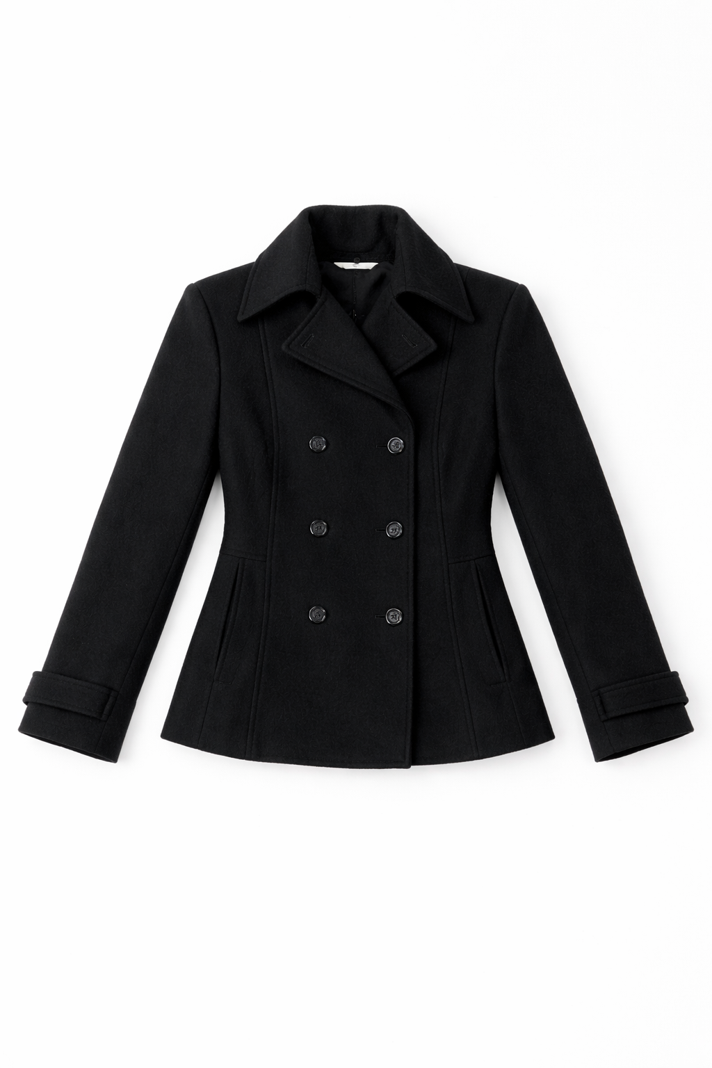 Black short double-breasted pea coat