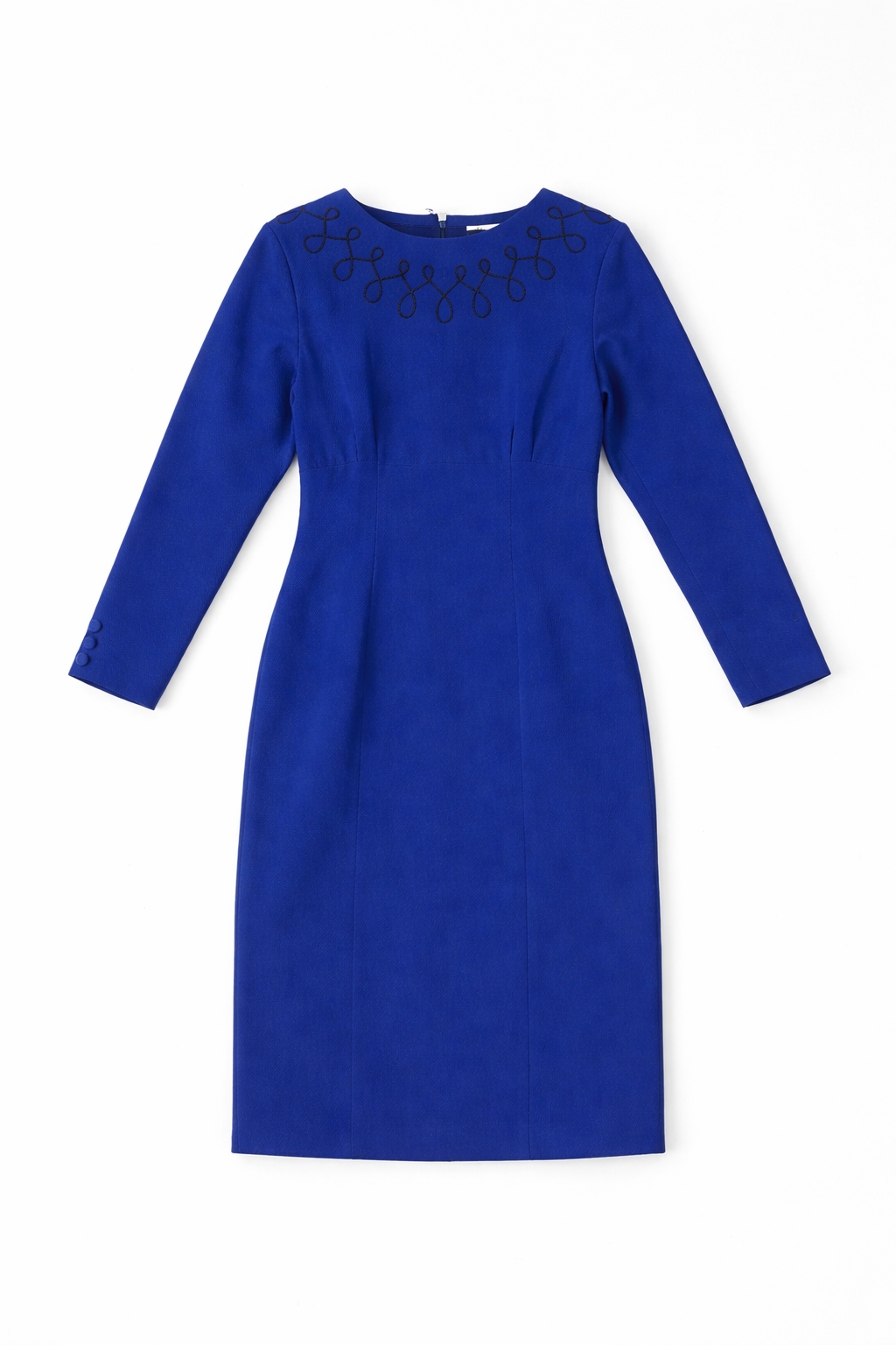 Blue V-neck structured sheath dress