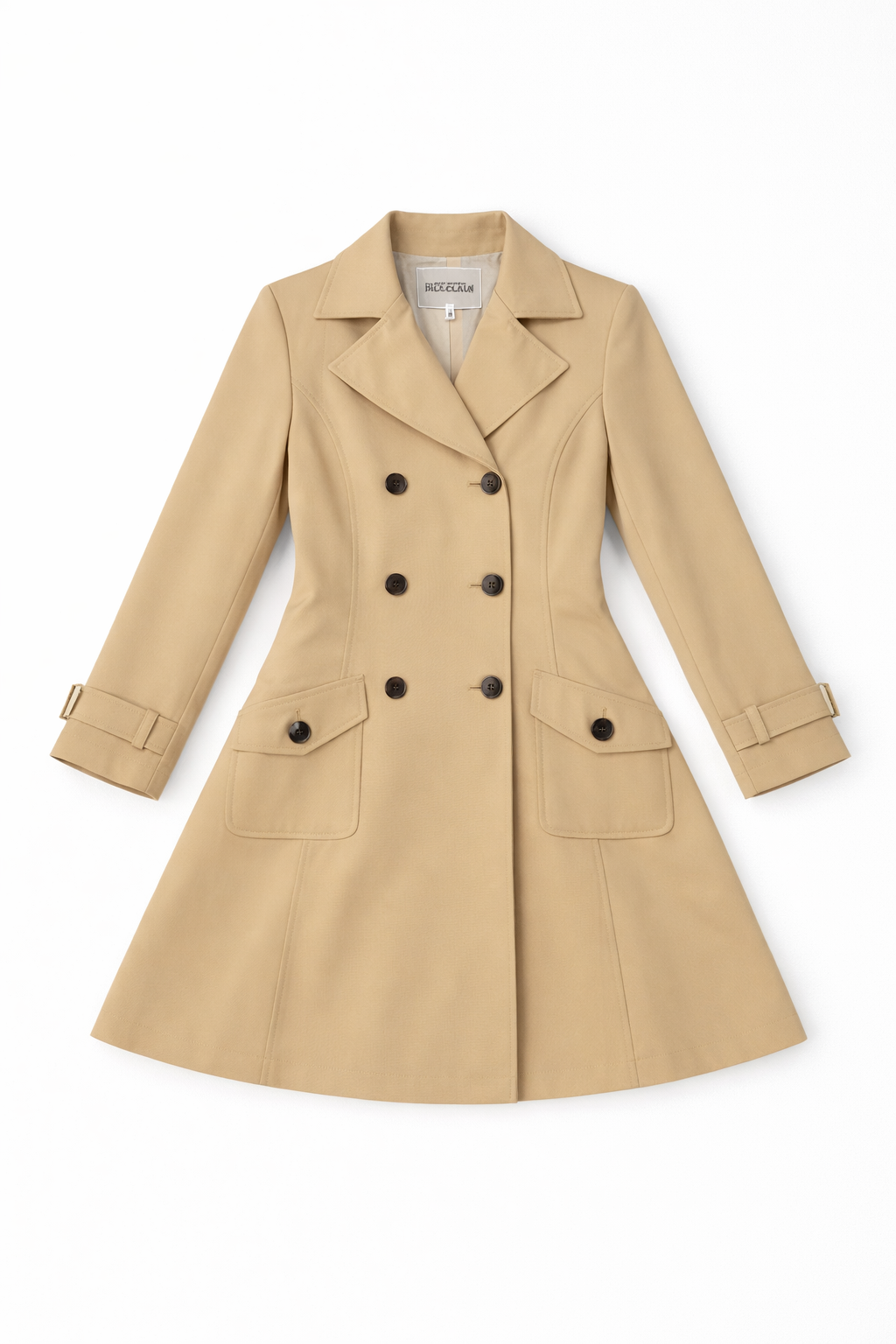 Khaki double-breasted A-line coat