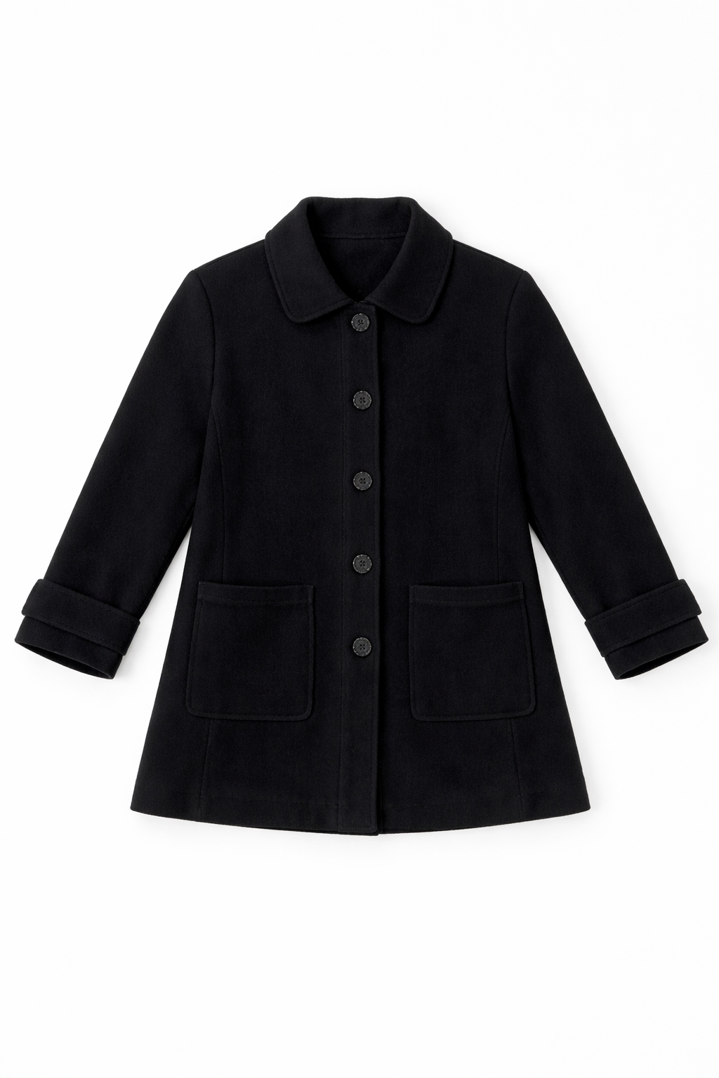 Black wool melton car coat with buttons