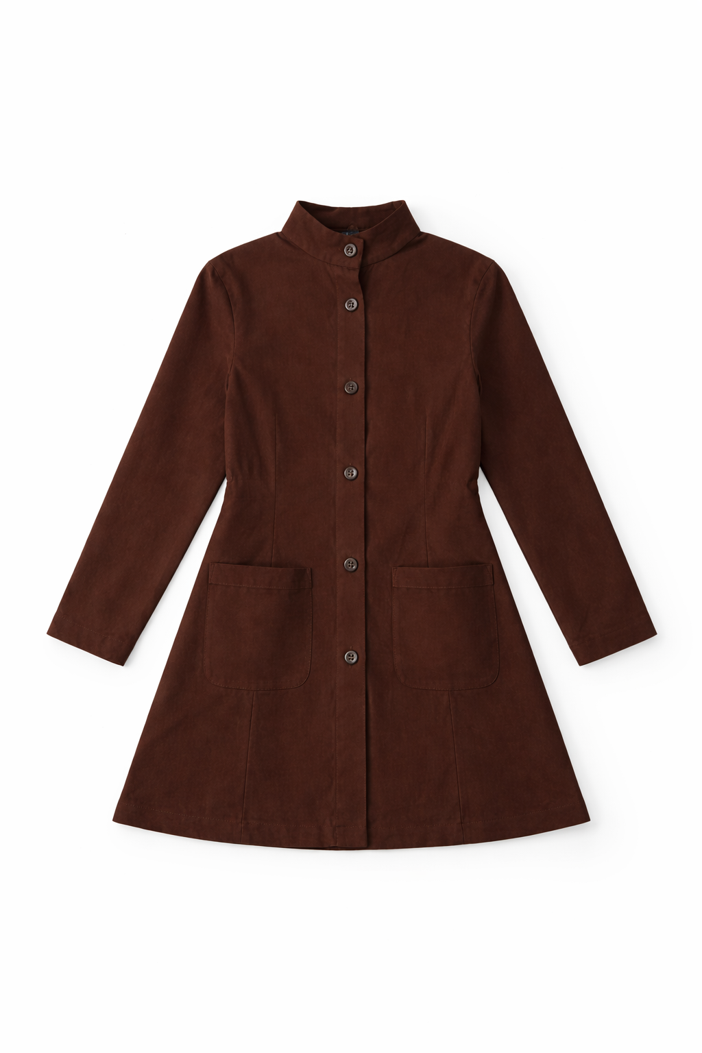 Brown long coat with stand collar