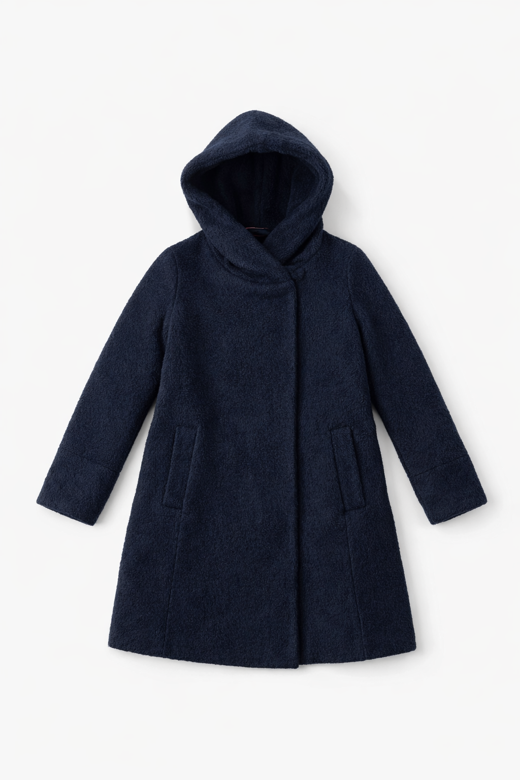 Navy hooded long wool coat