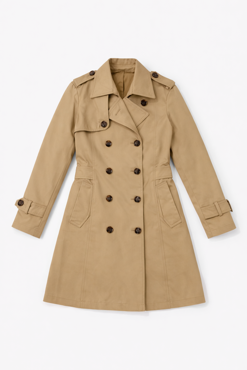 Beige double-breasted trench coat