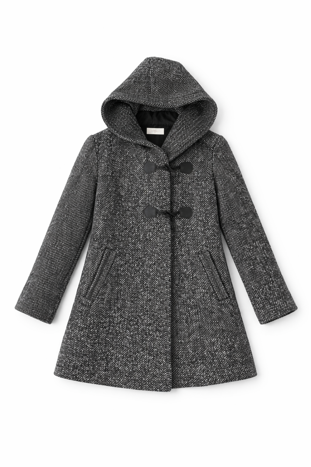 Black white herringbone duffle coat