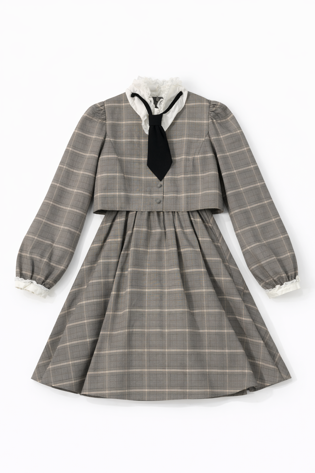 Grey check dress with white collar