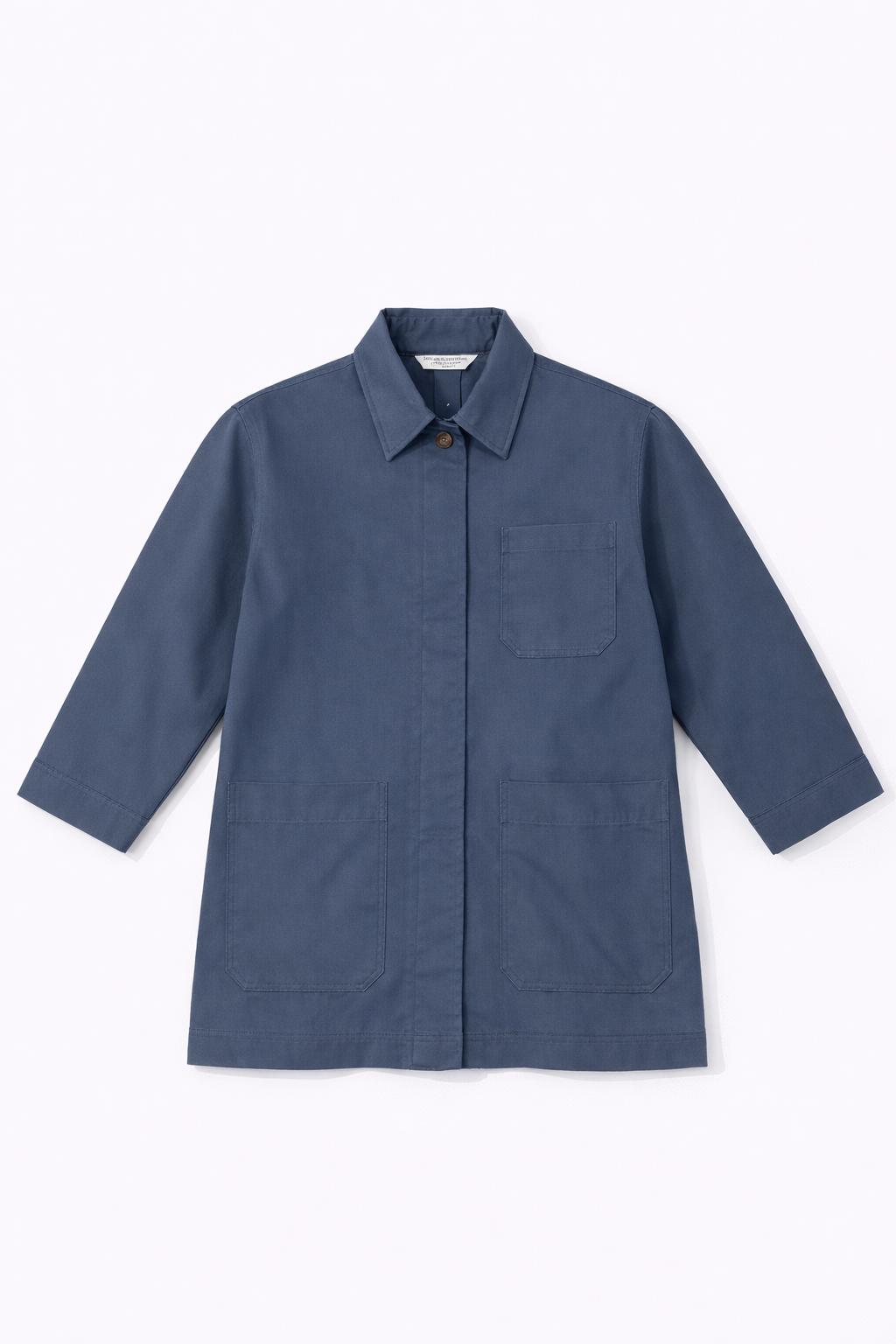 Navy cotton chore coat with patch pockets