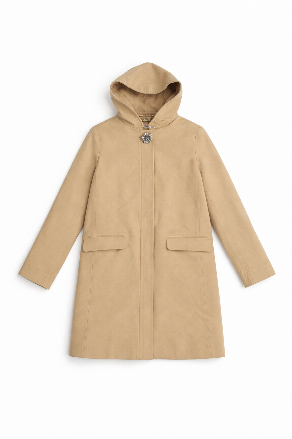 IENA wool cocoon coat with detachable hood and concealed front