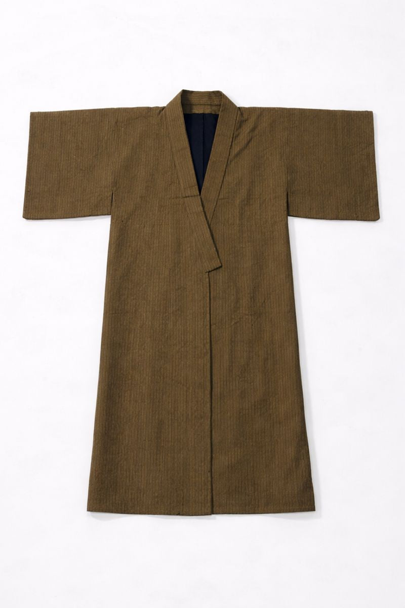 Vintage Japanese padded silk winter kimono with striped exterior