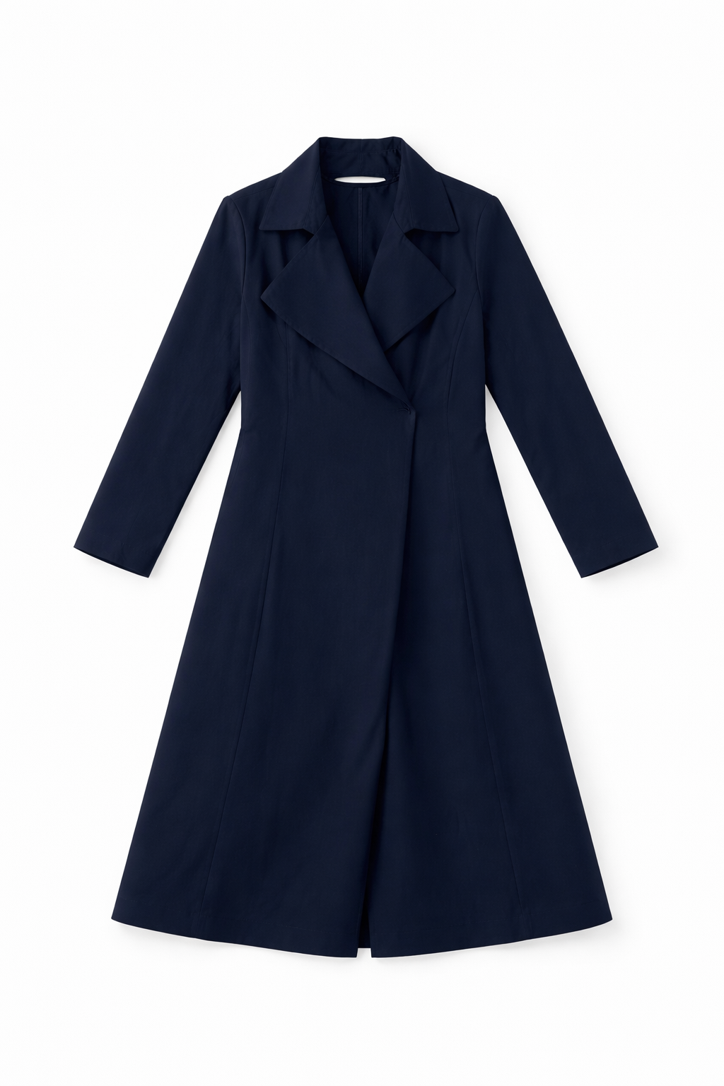 Long sleeve structured shirt dress with button front and clean collar