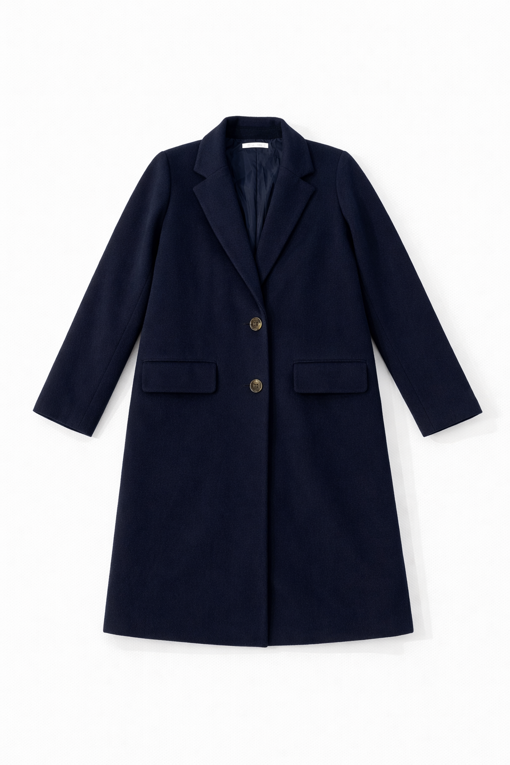 Navy military style coat with structured tailored design