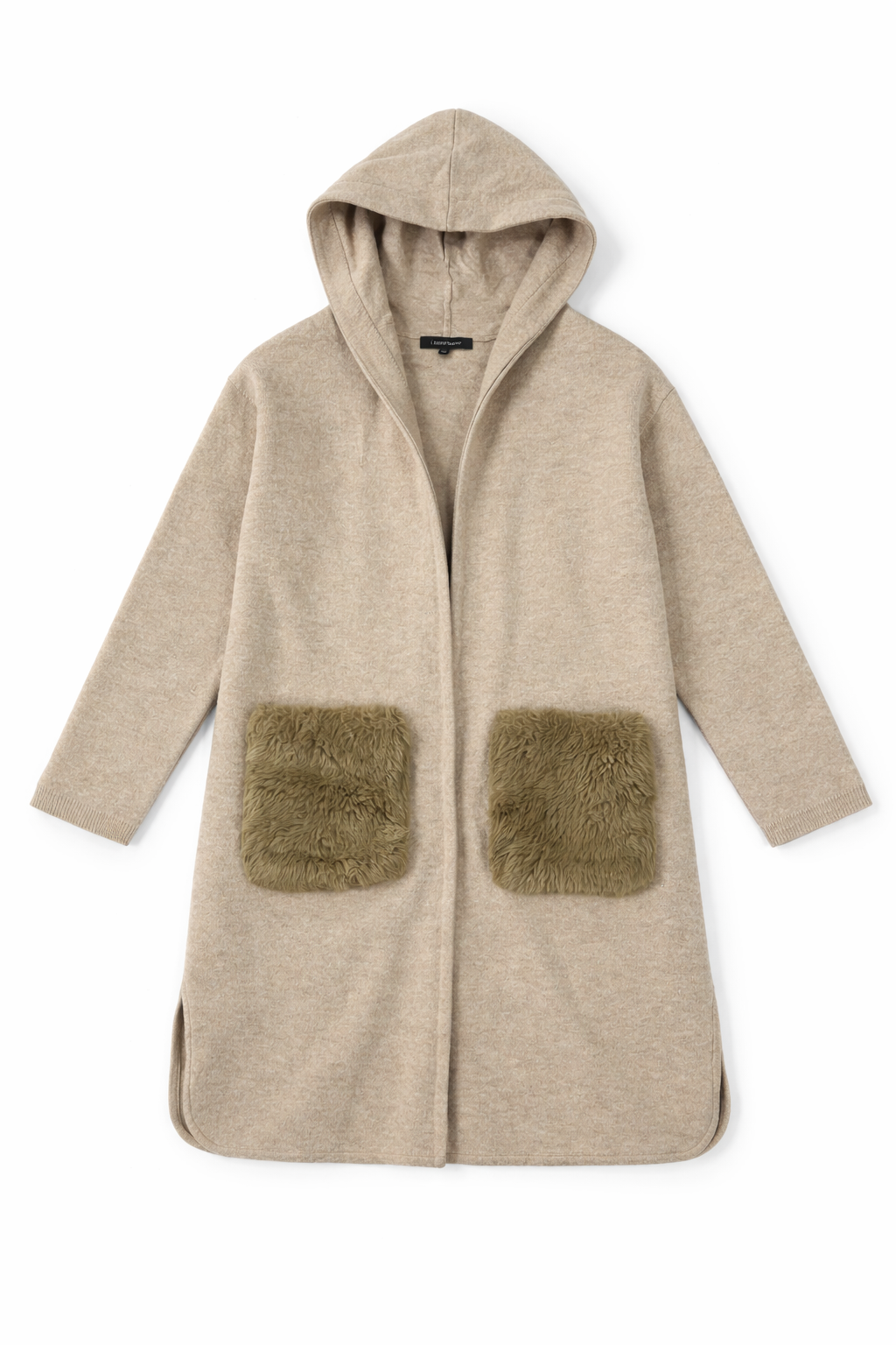 Soft knit open front cardigan with relaxed draped silhouette