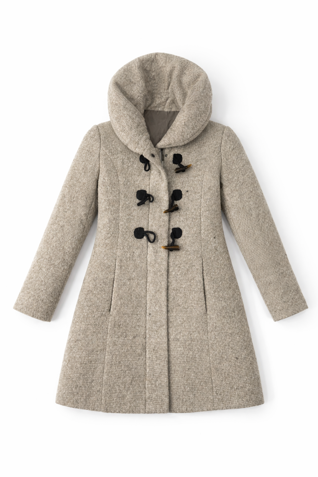 Cream textured coat with button front and structured silhouette