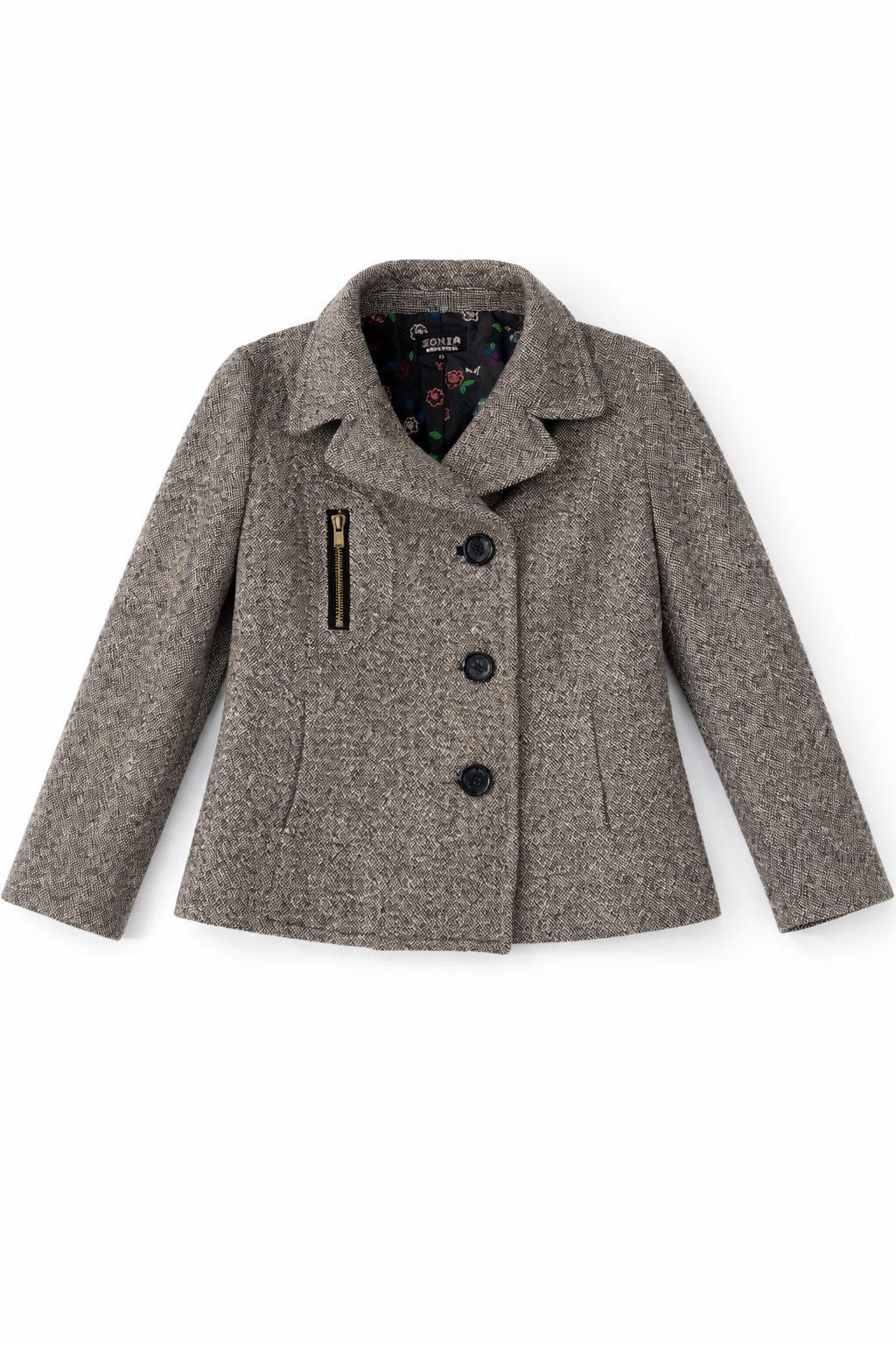 Black tailored long coat with sharp lapels and structured fit
