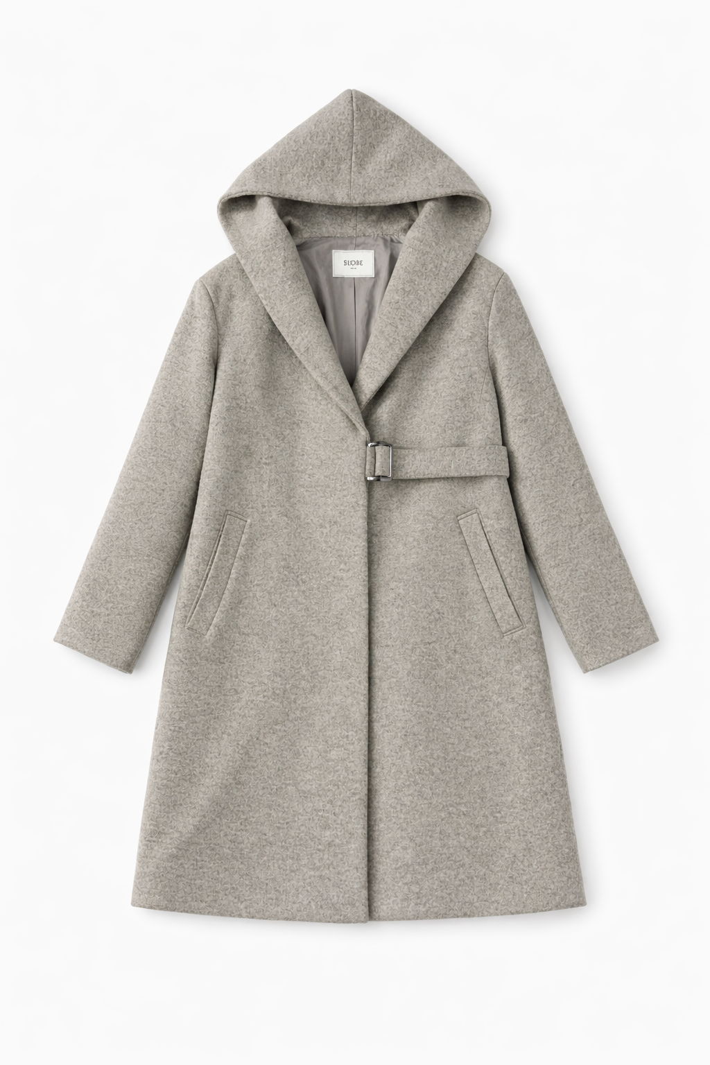 Olive utility trench coat with belted waist and structured design
