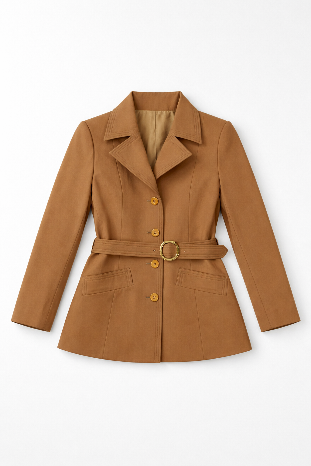 Navy wool overcoat with notched lapel and longline structure