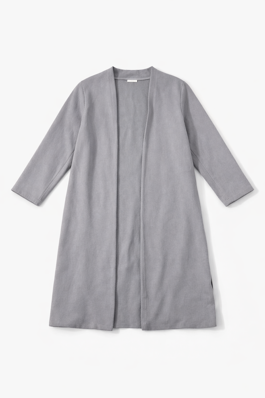 Grey belted coat with structured tailored silhouette