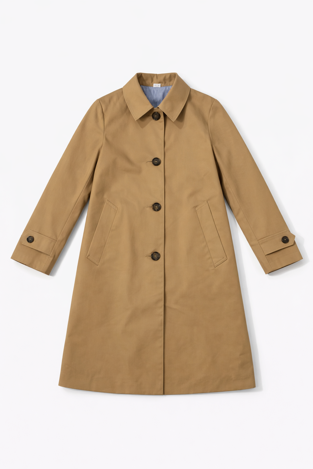 Navy wrap coat with self tie belt and structured tailoring