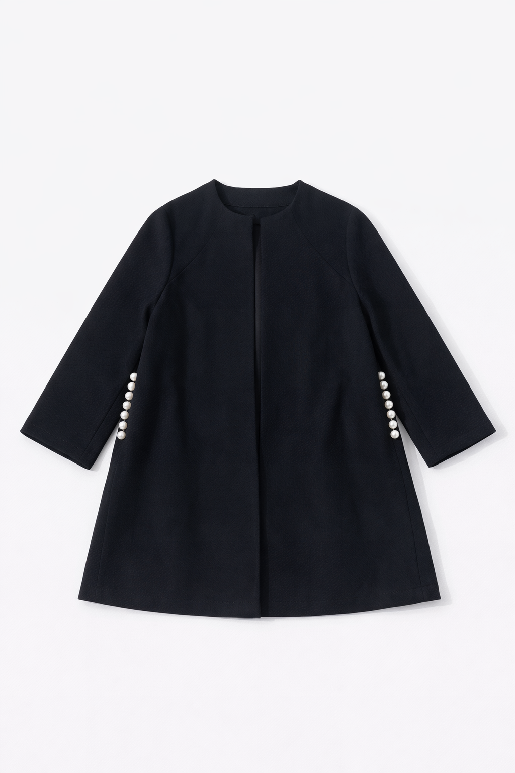 Navy double breasted long coat with structured tailored fit