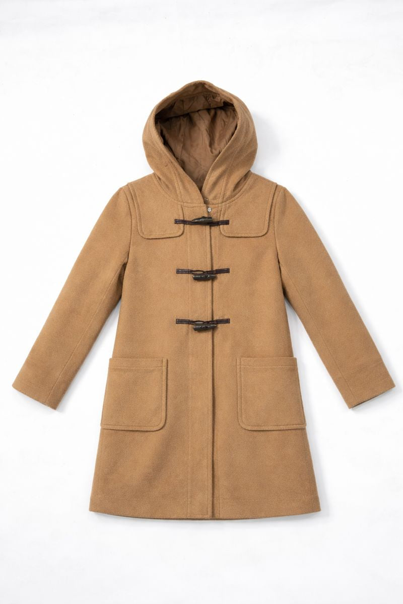 Classic duffle coat with hood and toggle front closure